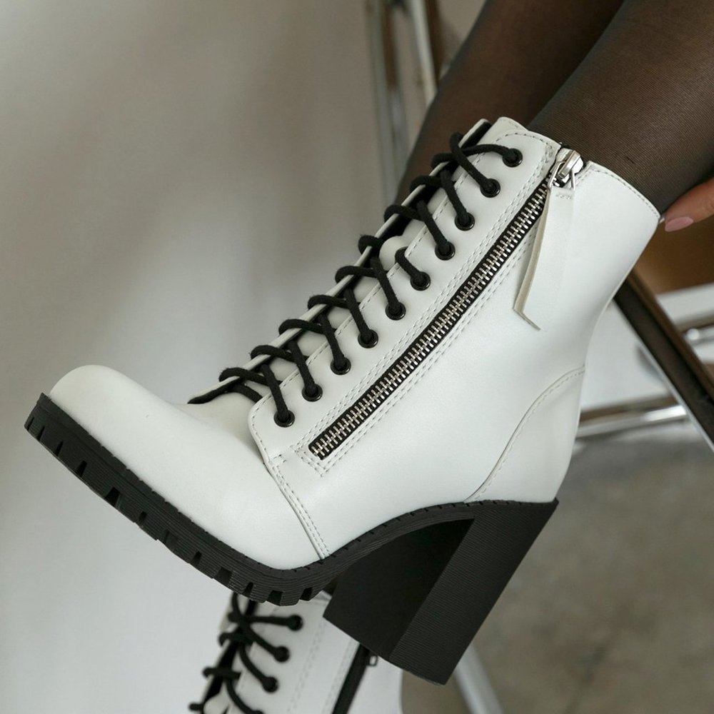 NEW๐ฅ White Ankle Booties Lug Sole Platform Lace-Up Combat Boot Chunky High Heel - Picture 2 of 5